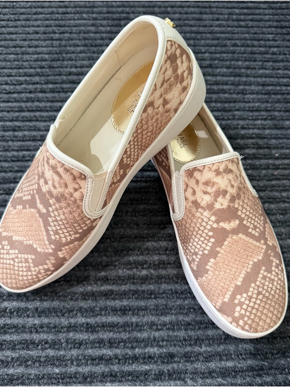 Michael Kors Pink-Tan Snake-Print Slip-On Moccasins